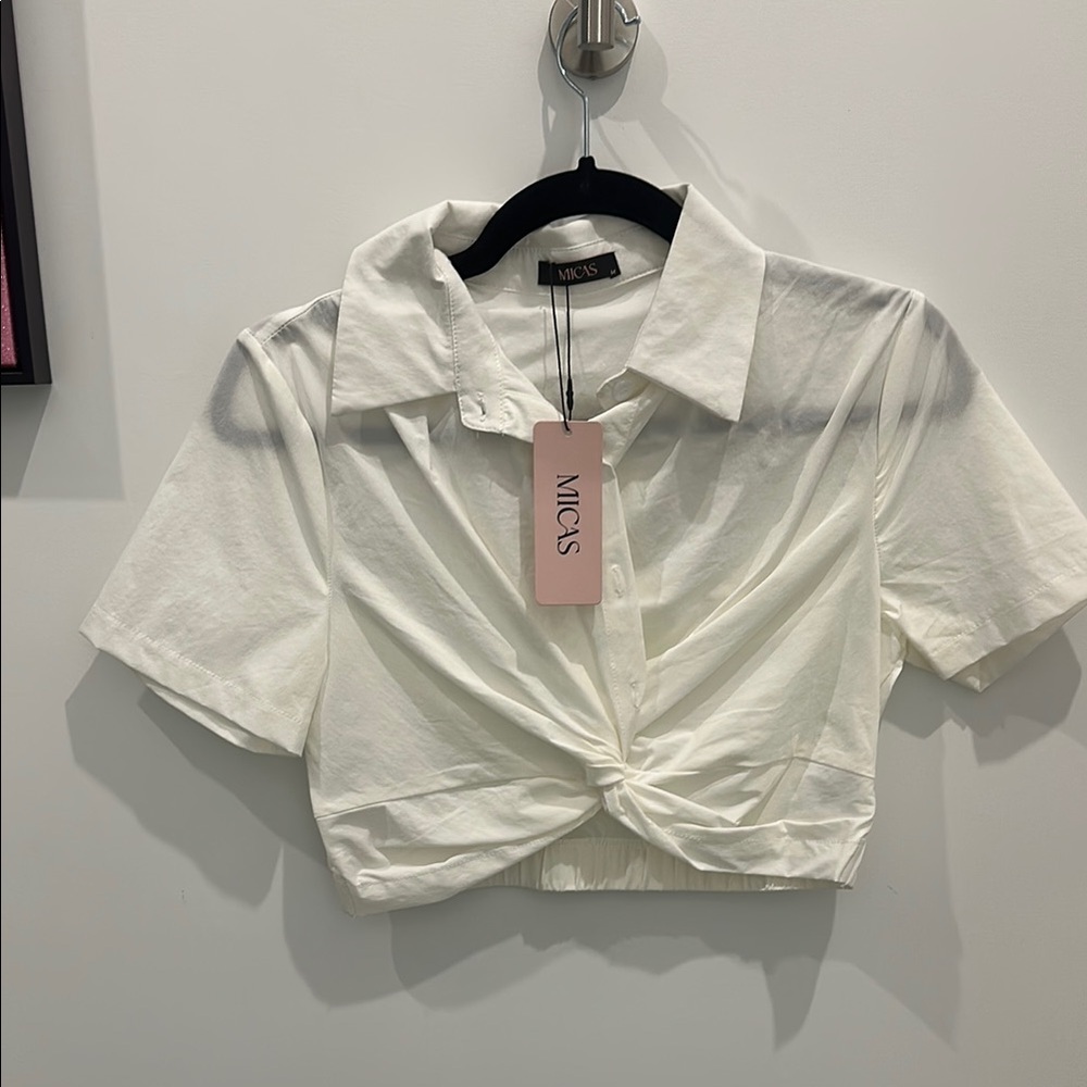 White Twist Front Women's Top